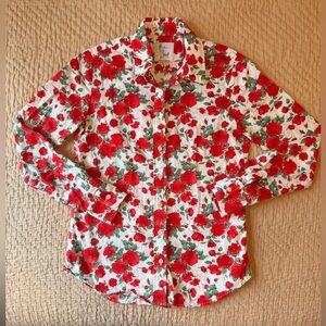 The Shirt by Rochelle Behrens Red Roses Floral Button-Down Shirt, XS, EUC!